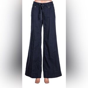 HEI HEI Anthropologie Wide-Leg Navy Pants Drawstring Cotton Nautical Boho